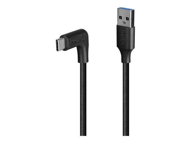 Lindy - USB cable - USB (m) straight to 24 pin USB-c (m) right-angled - USB 3.2 Gen 2 - 3 v - 5 a - 50 cm - up to 10GBps data transfer rate - black-null
