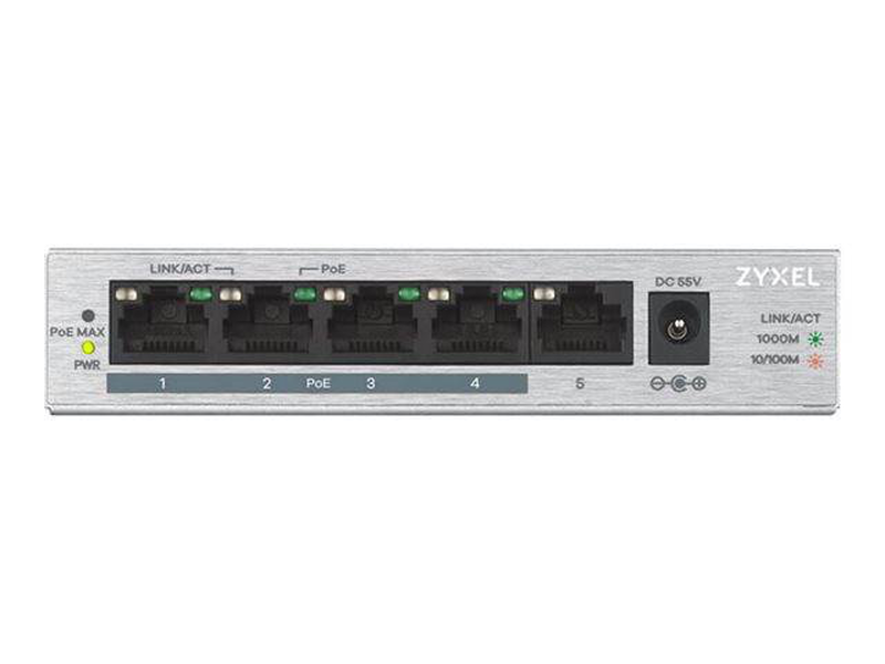 Zyxel gs1005hp 5-port gigabit unmanaged poe+ switch, 4 poe+ ports, 60w budget, fanless-null