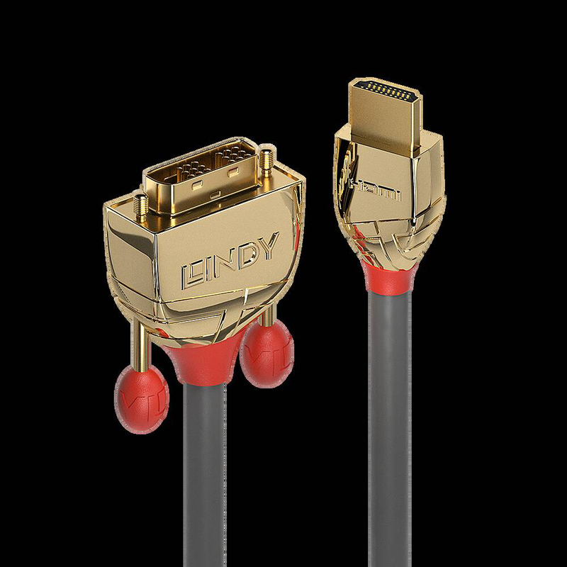 Lindy gold line - video cable - HDMI (m) to dvi-d (m) - 2 m - triple shielded - grey-null