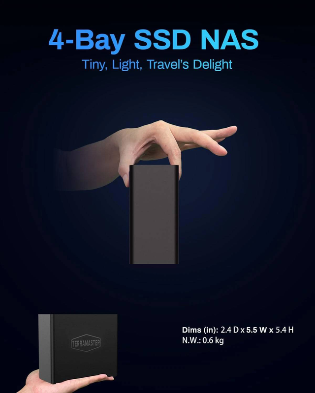 Terramaster f4 SSD 4-bay all-flash nas intel n95 quad-core 8GB ddr5 4x m.2 nvme 5GBe diskless black-null