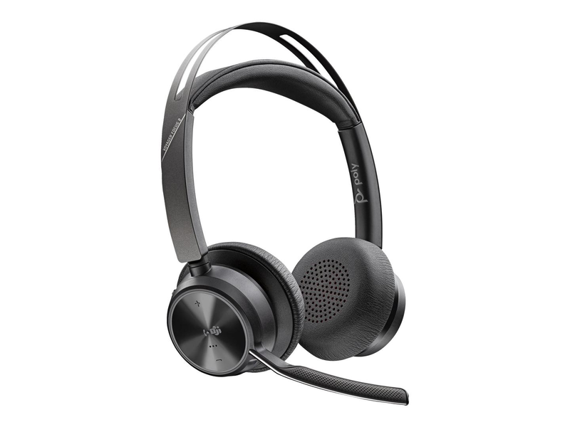 Poly voyager focus 2 - headset - on-ear - bluetooth - wireless - active noise cancelling - USB-c via bluetooth adapter - black - zoom certified, certified for microsoft teams, , medium-null