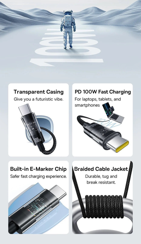 Baseus cable USB-c to USB-c gem series 100w 1.0m black, , medium-null