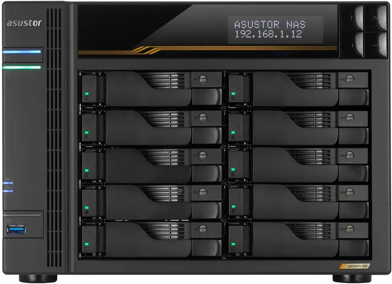 Asustor lockerstor 10 Gen3 as6810t 10-bay nas AMD ryzen v3c14 16GB ecc ddr5 quad m.2 nvme dual 10GBe diskless black-null