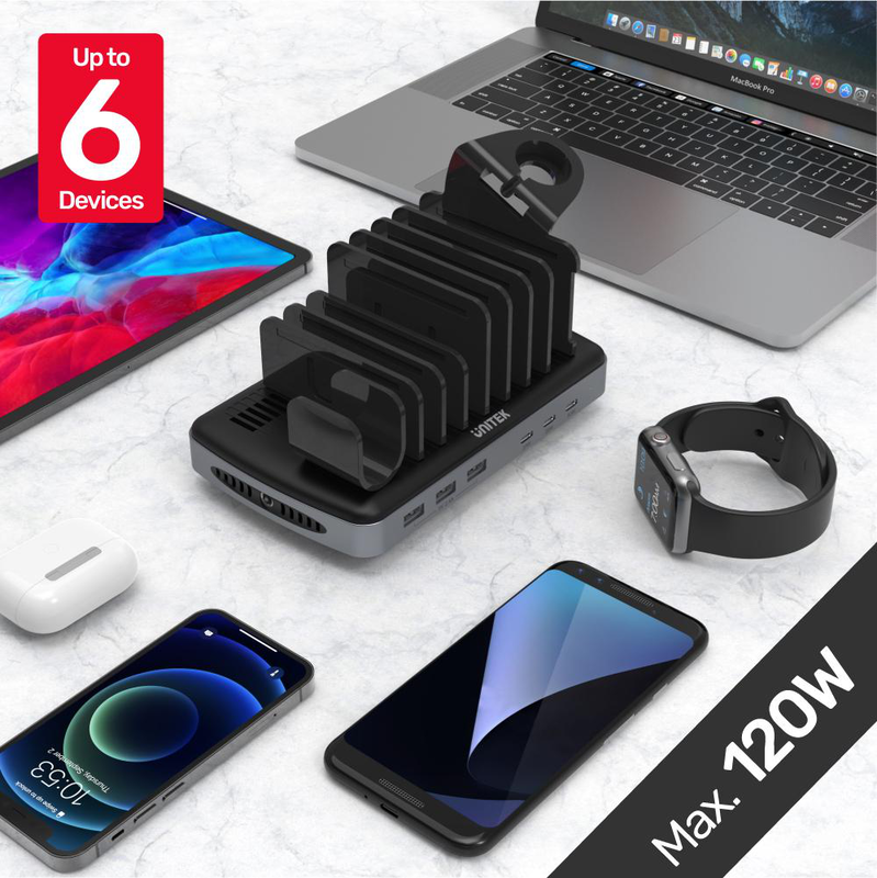 Product image: Unitek p1207a 6-port USB a and USB c charging station 120w with 3 USB pd, , medium-null