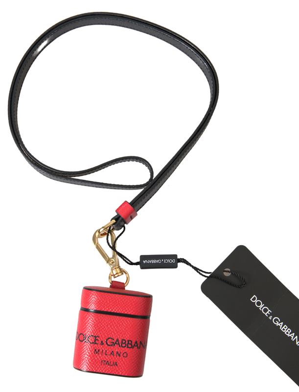 Red black calf leather logo print strap AirPods case-null