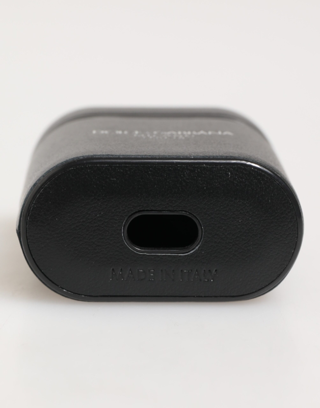 Black calfskin leather logo print flip holder AirPods case-null