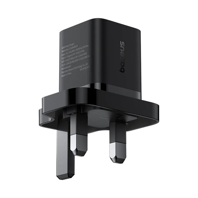 Baseus charger wall 30w USB-c uk mini gan5 black, , medium-null
