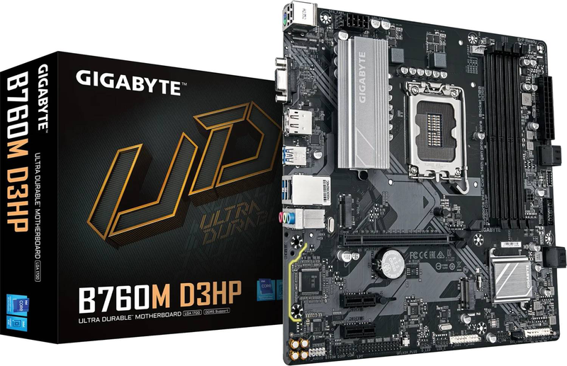 Gigabyte b760m d3hp ddr5 micro-atx motherboard lga 1700 intel b760 pcie 4.0 x16 dual m.2GBe HDMI displayport black-null