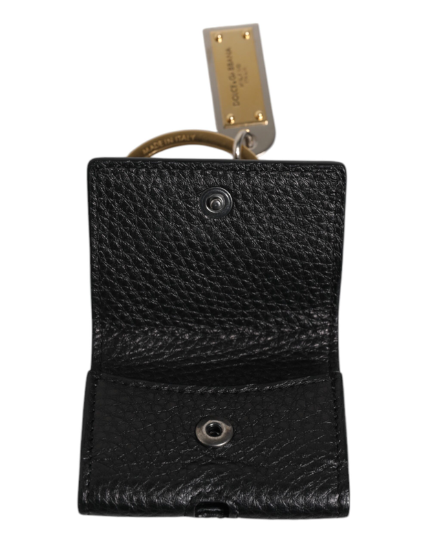 Black leather strap gold metal logo plaque AirPods case-null
