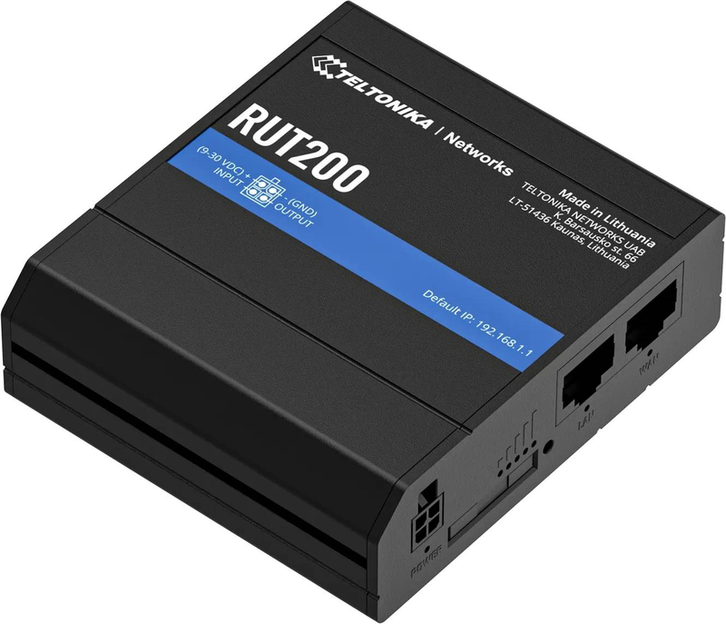 Teltonika rut200 industrial 4G lte cat 4 Wi-Fi 4 router 2x ethernet digital i/o rutos rms grey-null
