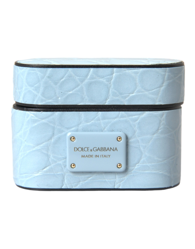 Light blue leather metal logo plaque AirPods case-null