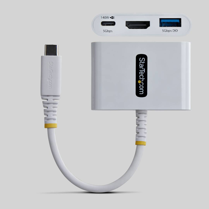 Startech.com 168w-USBc-multiport USB-c multiport adapter 4k 60hz HDMI 140w power delivery USB 5GBps mini dock white-null