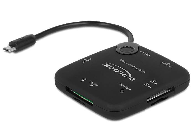 Delock micro USB otg card reader + 3 port USB hub / card reader (ms, ms pro, mmc, sd, ms duo, ms pro duo, rs-mmc, transflash, microsd, mmcmicro, sdhc, ms micro, microsdhc, sdxc, microsdxc, ms pro-hg) / USB, , medium-null