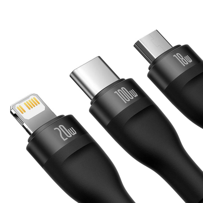 Καλώδιο baseus 3 σε 1 USB-c/micro/lightning flash series USB-c 1.5m μαύρο, , medium-null