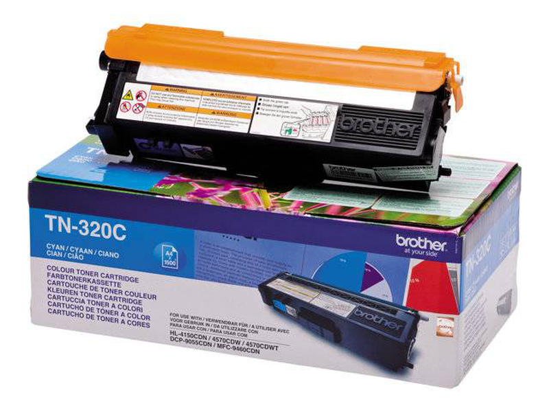 Brother tn-320c original cyan toner cartridge 1,500 pages for hl-4140cn hl-4150cdn dcp-9270cdn mfc-9970cdw, , medium-null