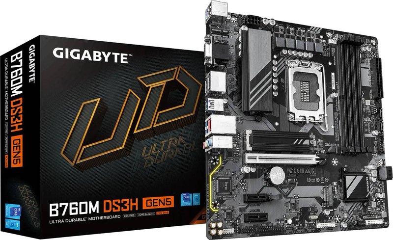 Gigabyte b760m ds3h Gen5 ddr5 micro-atx motherboard lga 1700 intel b760 pcie 5.0 x16 dual m.2 2.5GBe USB-c black-null