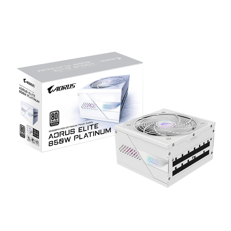 Gigabyte aorus elite p850w ice power supply - pcie 5.0, 80 plus platinum, fully modular design, 120mm fan, atx 3.0 compatible, eu plug, 850 w, 100 - 240 v, 50/60 hz, 12 a, active, 125 w, , medium-null