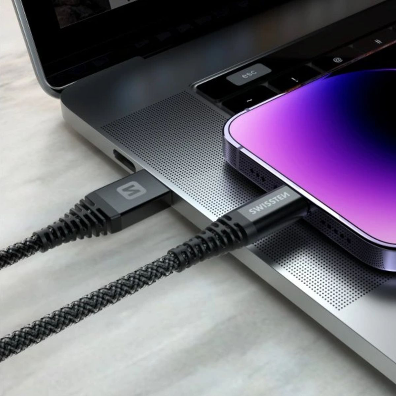 Swissten kevlar &kappa;&alpha;&lambda;ώ&delta;&iota;&omicron; USB &sigma;&epsilon; lightning 60w (3a) extra durable 1.5m 71543010, , medium-null