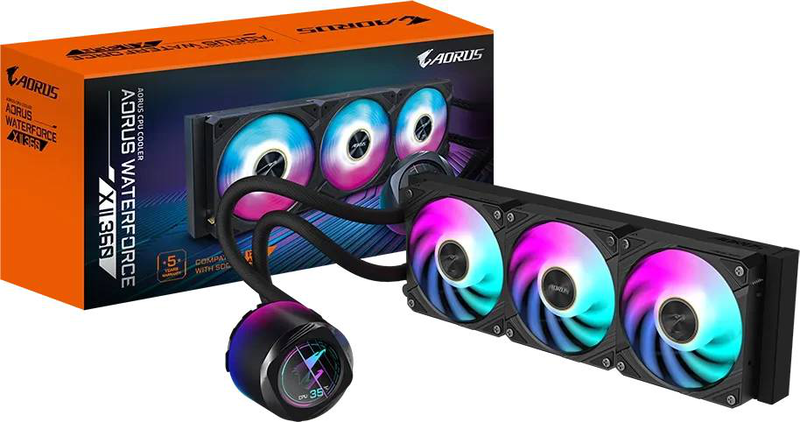 Gigabyte aorus waterforce x II 360 aio liquid CPU cooler 360mm 3x120mm argb fans 60mm lcd intel AMD black-null