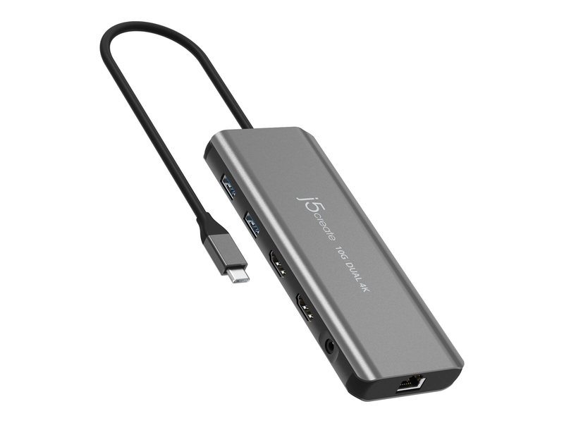 J5create jcd398 USB-c dual 4k HDMI mini dock 7-in-1 4k 60hz gigabit ethernet 2x USB 10GBps 100w pd space grey-null