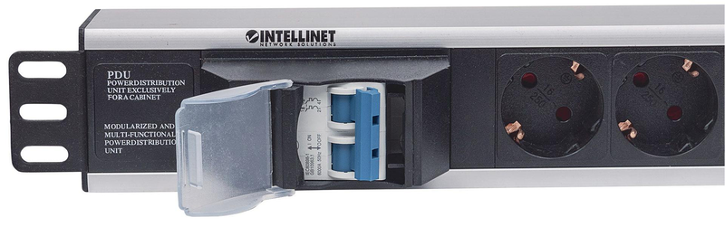 Intellinet 19" 1.5u rackmount 6-way power strip - german type", with double Air switch, no surge protection, 1.6m power cord - power distribution unit (rack-mountable) - output connectors: 6 - 1.5u - 19", , medium-null