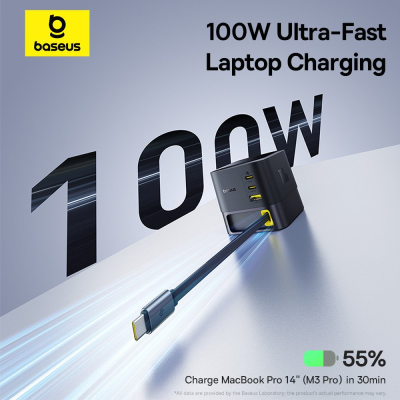 Baseus charger desktop 100w 3c+u super gan retractable cable 100w eu, , medium-null