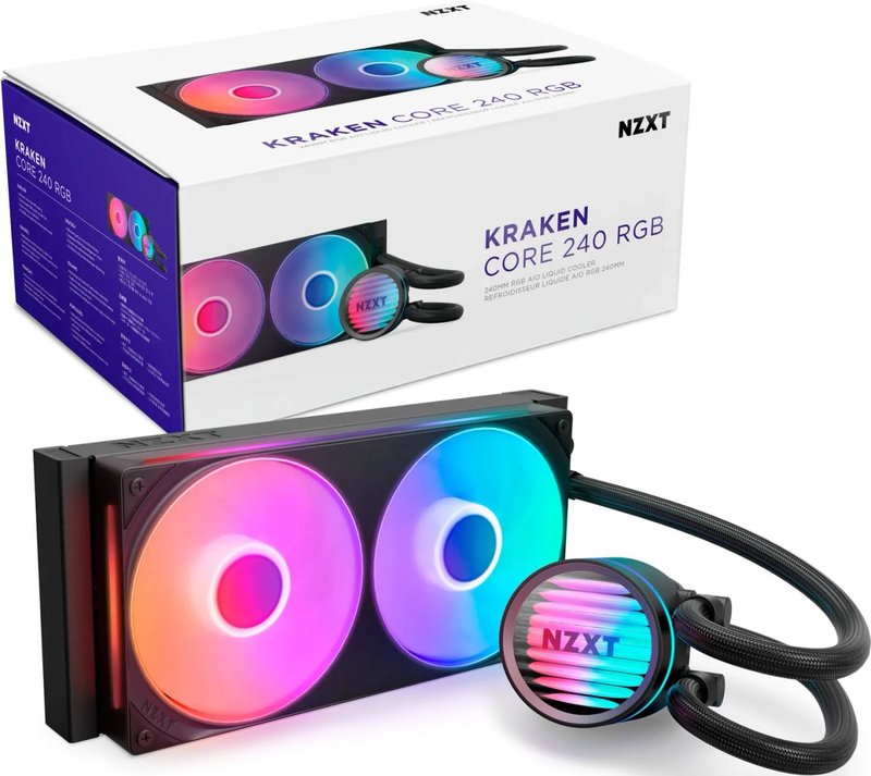 Nzxt kraken core 240 rgb black 240mm aio liquid CPU cooler single-frame rgb fans copper base rgb pump cap 5v-null