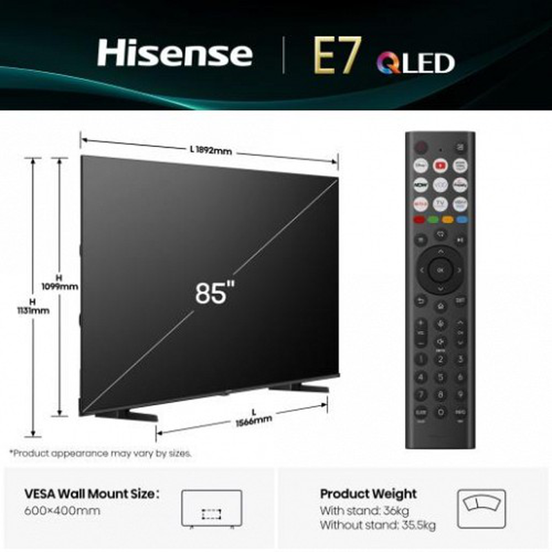 Hisense 85e7q 85 4k smart QLED TV, , medium-null