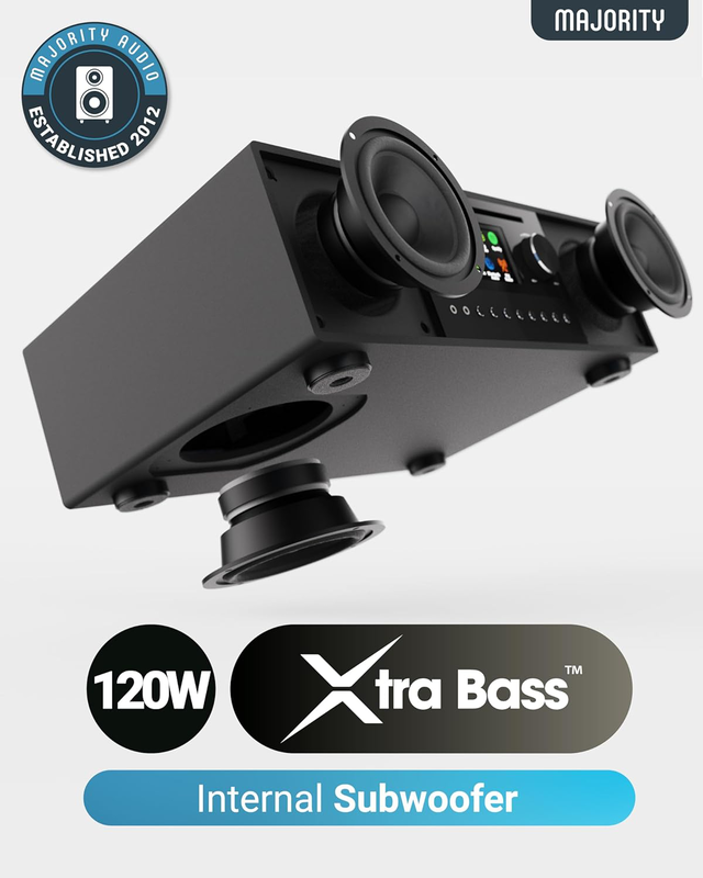 Product image: Majority mini hifi 2.1 120w cd/bt/USB/fm/iradio 6” sub quadriga black, , medium-null