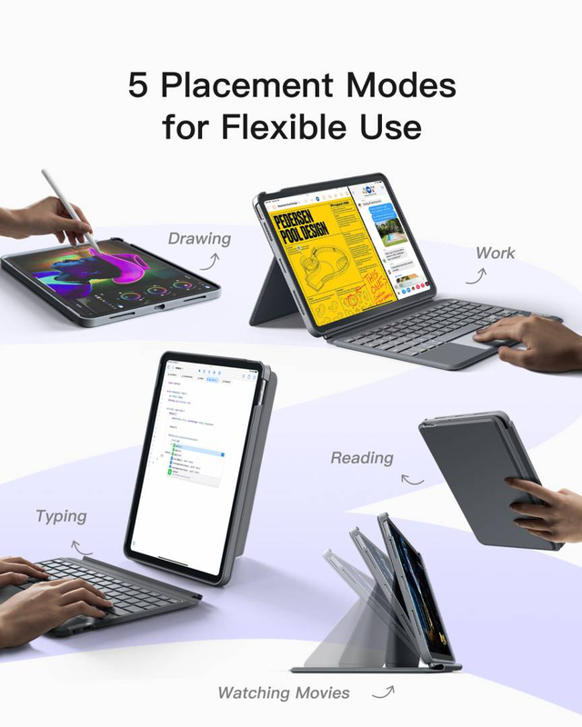 Detachable ipad keyboard case with touchpad for ipad 11" 11th (a16 2025), ipad 10th 2022, de | kb04112_gray, , medium-null