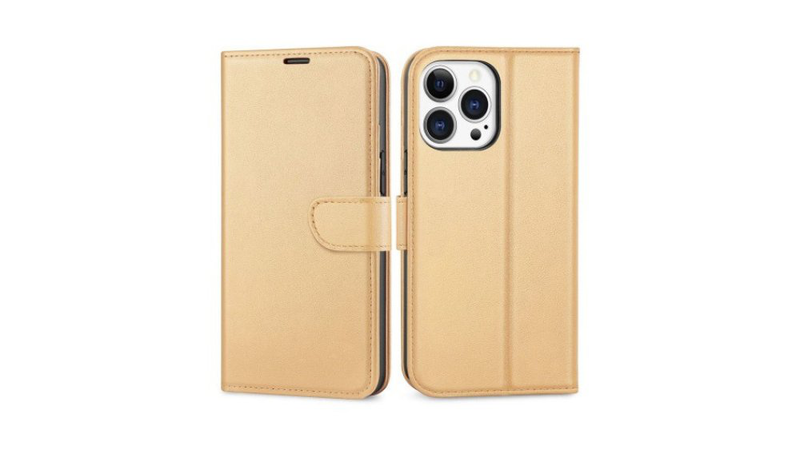 Gold flip phone cover &ndash; flip wallet case with card holder iPhone 12/12 pro, , medium-null
