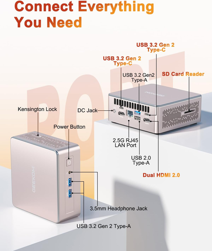 Geekom a5 mini pc ryzen5 7430u 16GB ddr5, 512GB SSD, 2.5GBe, HDMI/USB-c, win11 pro, , medium-null