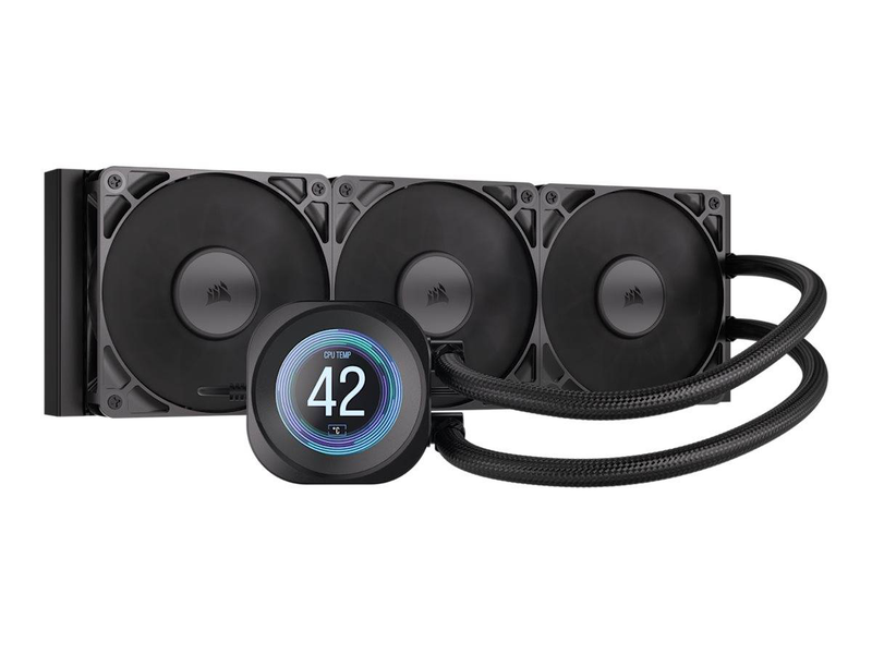 Corsair nautilus 360 rs lcd aio liquid CPU cooler 360mm 3x120mm rs120 fans 2.1in 480x480 ips lcd intel AMD black-null
