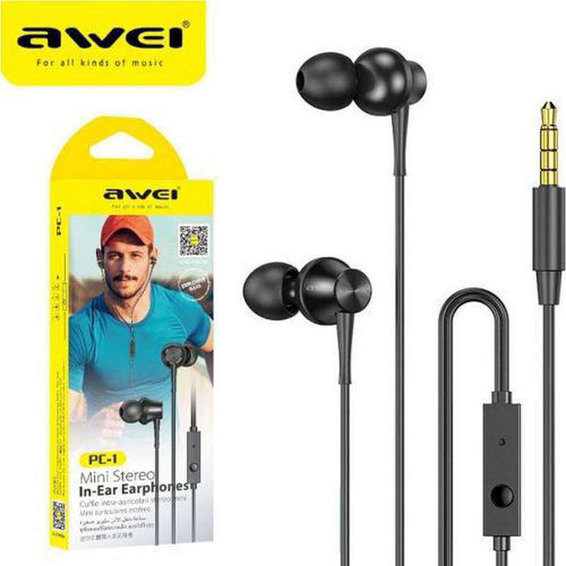 Awei pc-1 in-ear handsfree &mu;&epsilon; &beta;ύ&sigma;&mu;&alpha; 3.5mm &mu;&alpha;ύ&rho;&omicron;, , medium-null