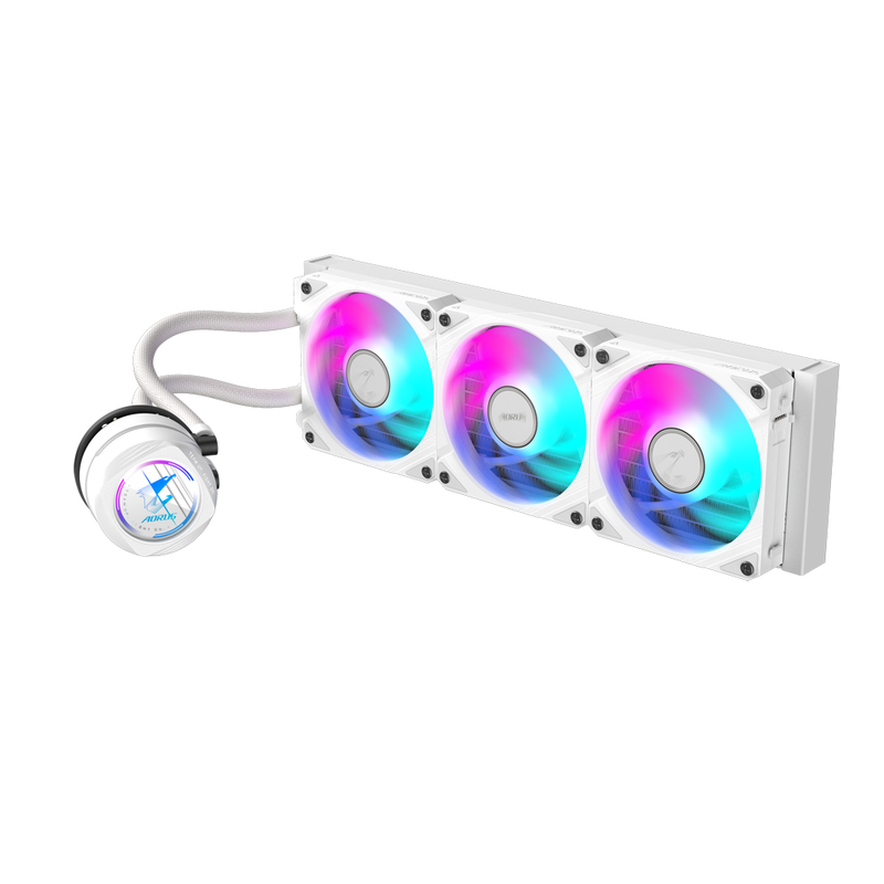 Gigabyte aorus waterforce II 360 ice argb liquid CPU cooler 360mm aio lcd display triple 120mm fans white-null