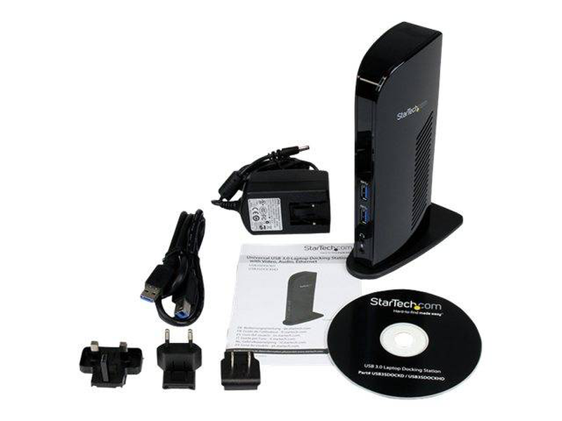 Startech.com universal USB 3.0 laptop docking station / dual video HDMI dvi w/ audio ethernet / docking station / (USB) / 10mb lan, 100mb lan, gige, , medium-null