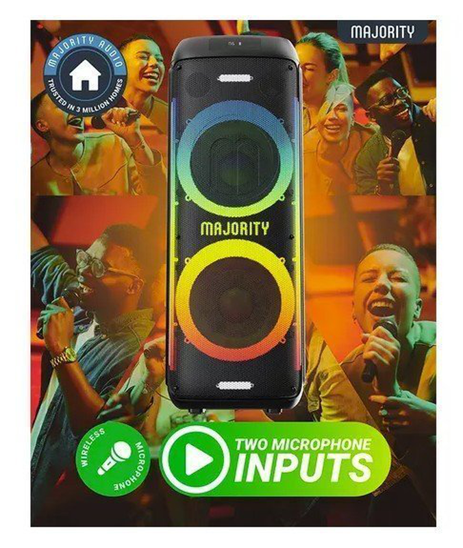 Majority speakers portable karaoke pulse p5 600w wireless mic bt/USB/rgb uk, , medium-null