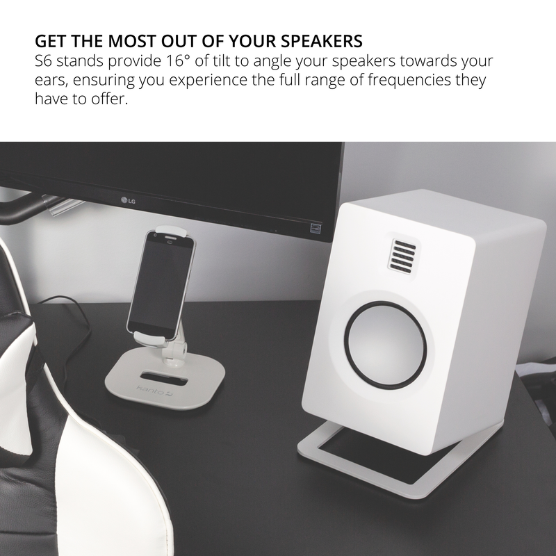Kanto s6w angled desktop speaker stands for large speakers - white, pair-null
