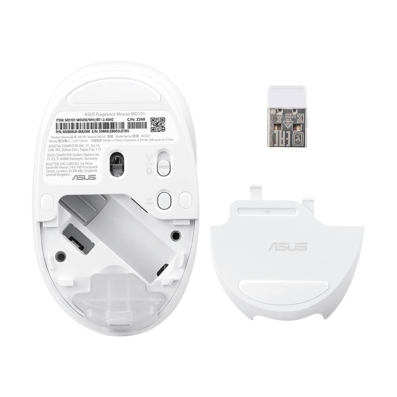 Asus fragrance md101 wireless mouse iridescent white bluetooth 5.3 + 2.4GHz optical 2400 dpi scented ambidextrous-null