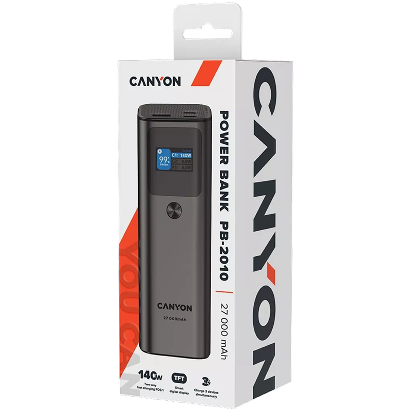 Canyon power bank 27000mAh 140w &mu;&epsilon; 2 USB-c &kappa;&alpha;&iota; 1 USB-a &theta;ύ&rho;&epsilon;&sigmaf; quick charge 3.0, , medium-null
