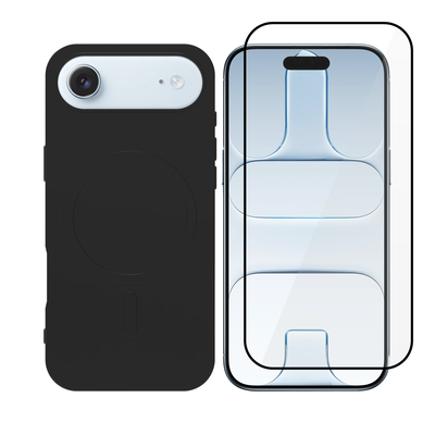 iPhone 17 Air MagSafe silicone case & full face glass black case &kappa;&iota;&nu;&eta;&tau;&omicron;ύ &, Black, medium