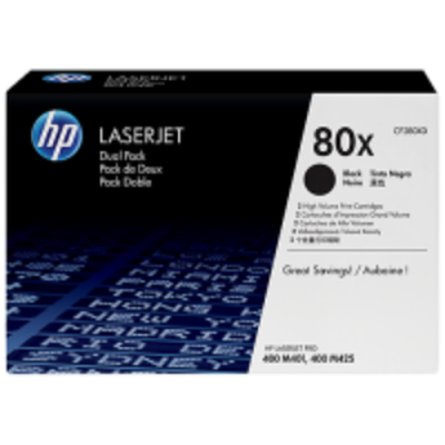 Hp toner black dual pack high yield, hp 80x, for printers monochrome laserjet m401, m425 - 6.900 pages each, , medium