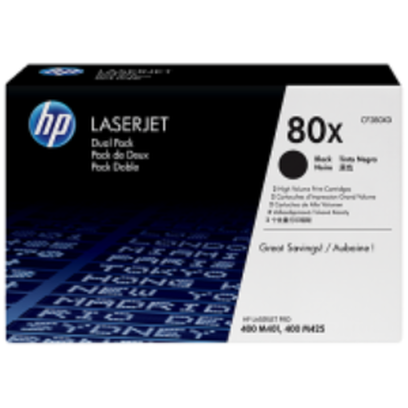 Hp toner black dual pack high yield, hp 80x, for printers monochrome laserjet m401, m425 - 6.900 pages each, , medium-null