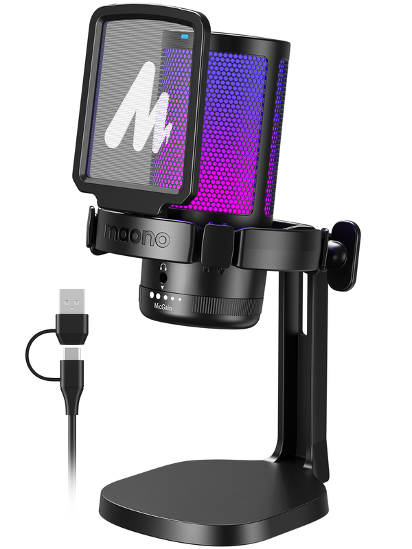 Maono microphone desktop condenser USB dgm20 &bull;recommended uses:gaming, streaming, recording, podcasting, video creation, online chat &bull;connectivity technology USB, USB c &bull;connector type USB Type-C, USB-null