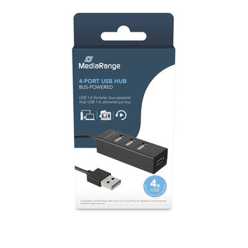 Mediarange USB 2.0 hub 1:4, bus powered, , medium-null