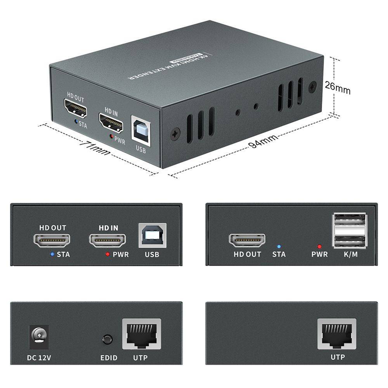 Levelone hve-8111, HDMI over cat.6 extender kit 4k,100 meter, USB extension, , medium-null