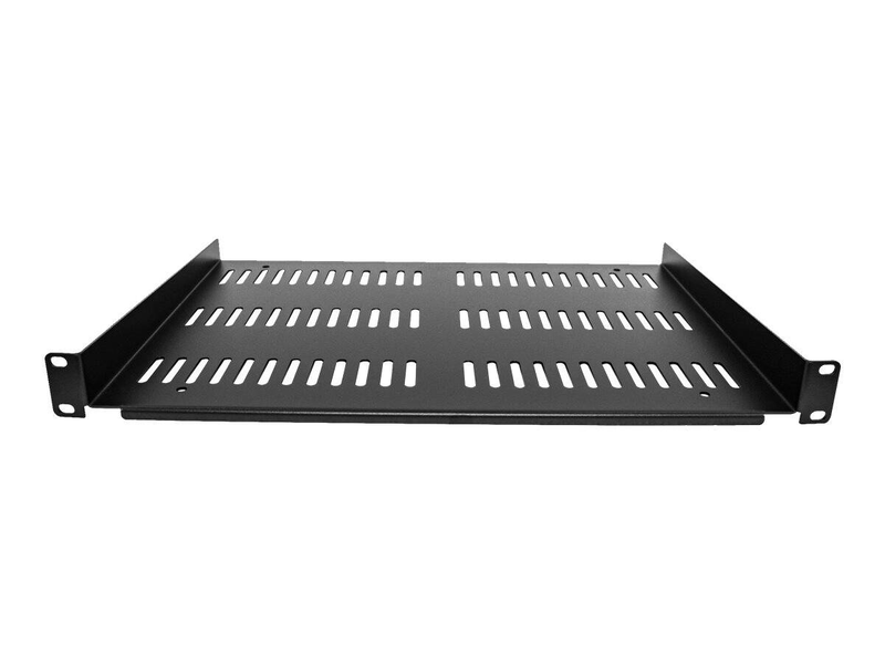Startech.com 1u vented server rack cabinet shelf, 12in deep fixed cantilever tray, rackmount shelf for 19" av/data/network equipment enclosure w/ cage nuts & screws, 55lbs weight capacity - 1u network rack shelf - rack shelf - black - 1u - 19" | shelf-1u-, , medium-null