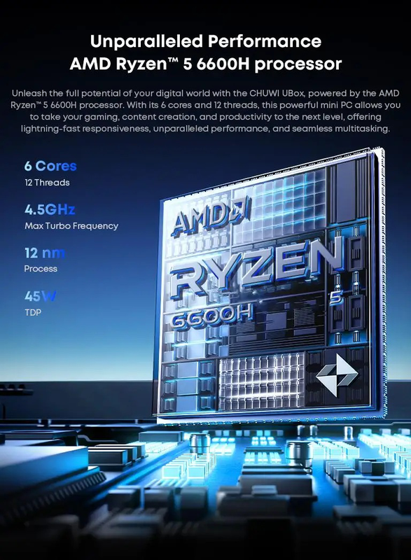Chuwi  mini pc ryzen 5 6600h 16GB ddr5, 512GB pcie 3.0 SSD, Wi-Fi 6 | bluetooth 5.2, 2.5 gigabit lan, win11 pro, , medium-null