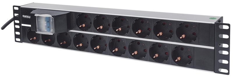 Intellinet 19" 2u rackmount 15-way power strip / german type", with double Air switch, 3m power cord / power strip (rack-mountable) / ac 250 v / input: cee 7/4 / output connectors: 15 (power cee 7/3) / 2u / 19" / 3 m cord / germany / black, , medium-null
