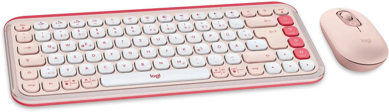 Logitech pop icon combo keyboard and mouse set wireless bluetooth le / qwertz / german / off-white, rose, , medium-null